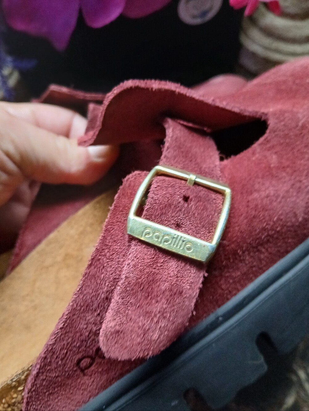 Papillio Birkenstock Women's Burgundy Suede Clog Sandals - Picture 11 of 12